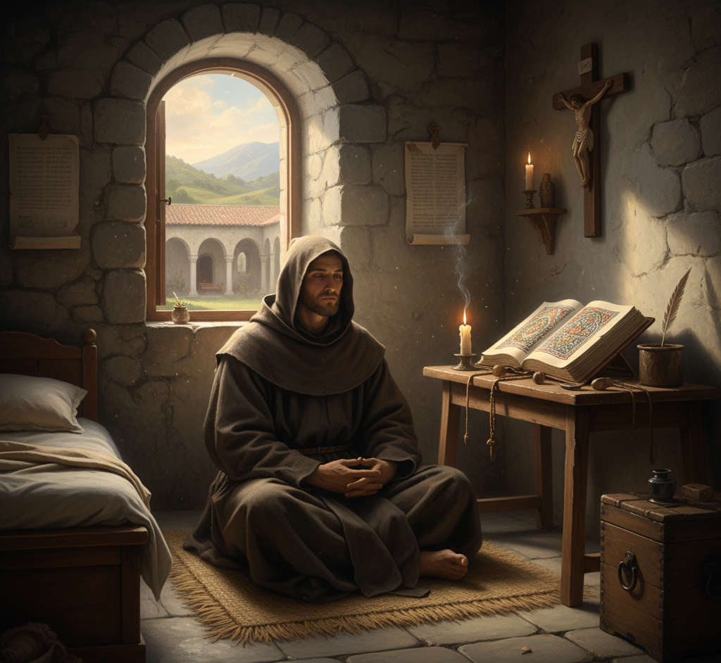 Meditating Medieval Monk, The Wholistic Center, Copyright 2026-2030