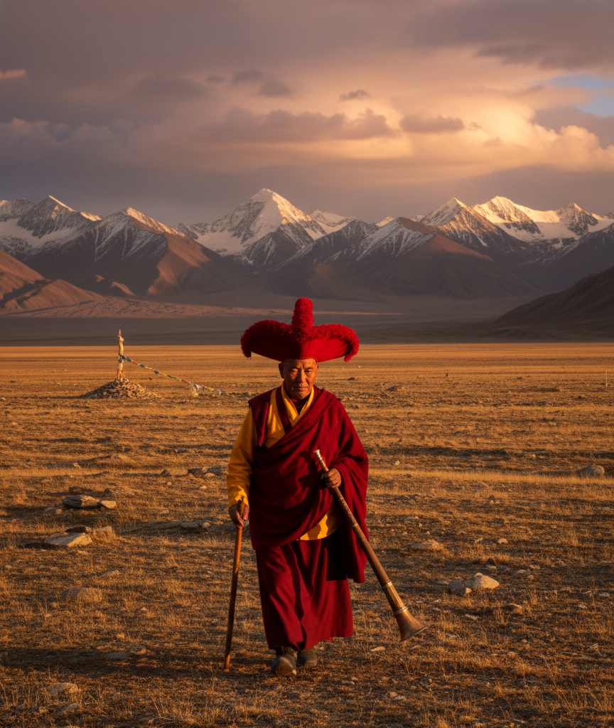 Tibetan Monk on plain, The Wholistic Center, All Rights Reserved 2026-2030